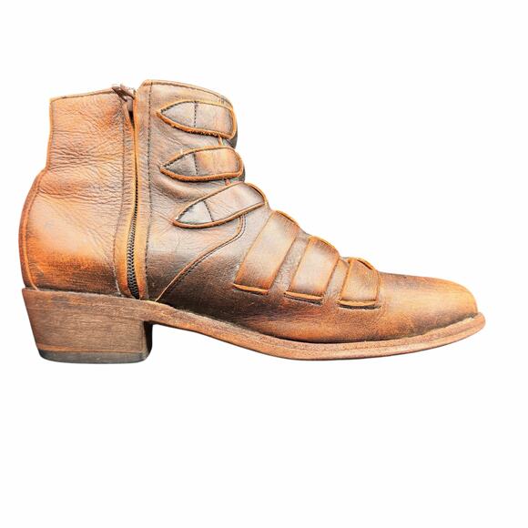 OG by Old Gringo Distressed Leather Strap Ankle Boots Brown 7.5 made in Mexico - Picture 9 of 13